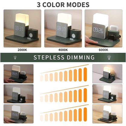 4-in-1 Wireless Charger Deck Alarm Clock Table Lamp