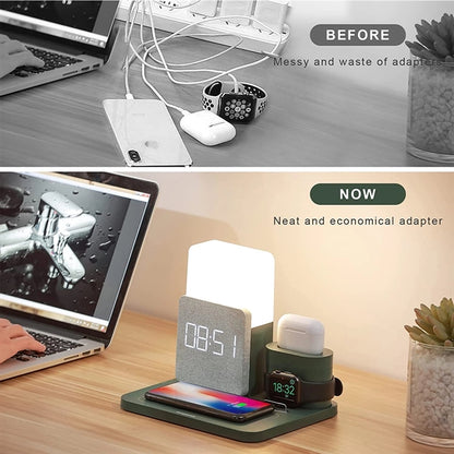 4-in-1 Wireless Charger Deck Alarm Clock Table Lamp