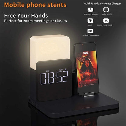 4-in-1 Wireless Charger Deck Alarm Clock Table Lamp