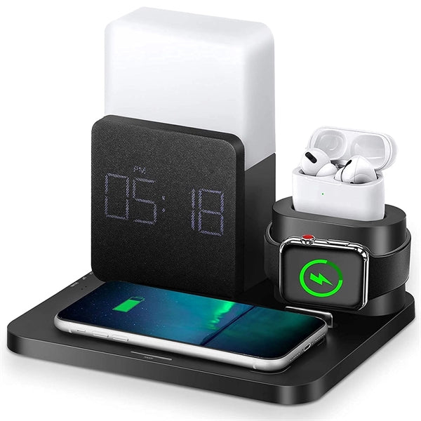4-in-1 Wireless Charger Deck Alarm Clock Table Lamp