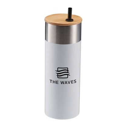 20 oz Stainless Steel Travel Tumbler with Bamboo Lid & Straw