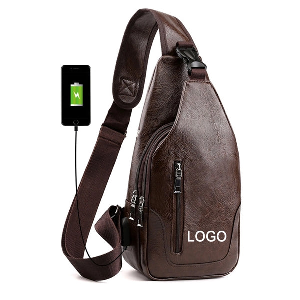Men PU Leather Sling Bag