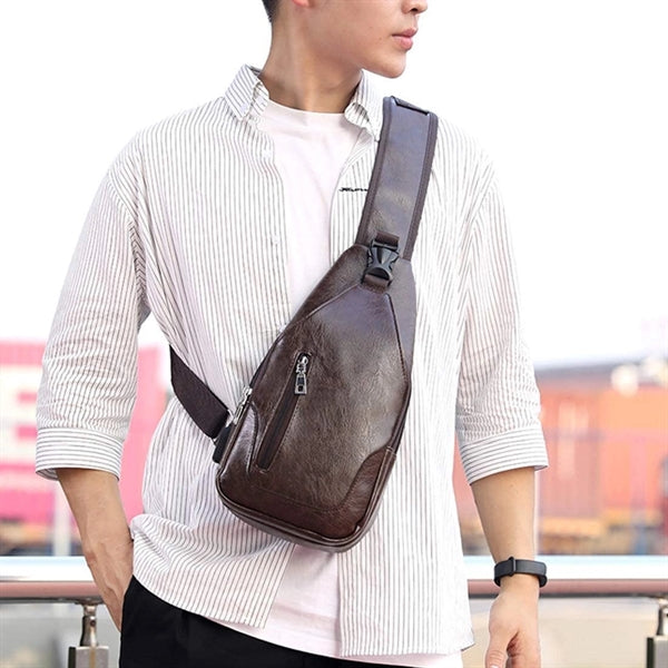 Men PU Leather Sling Bag