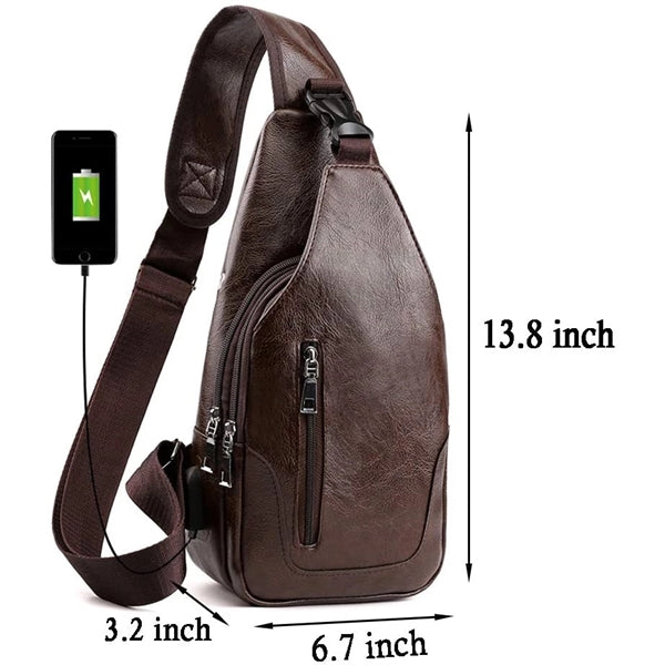 Men PU Leather Sling Bag