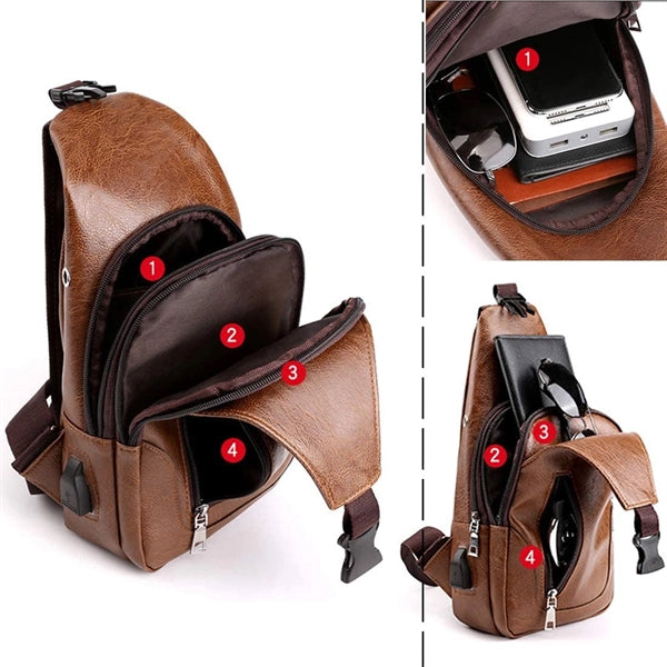 Men PU Leather Sling Bag
