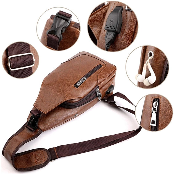 Men PU Leather Sling Bag