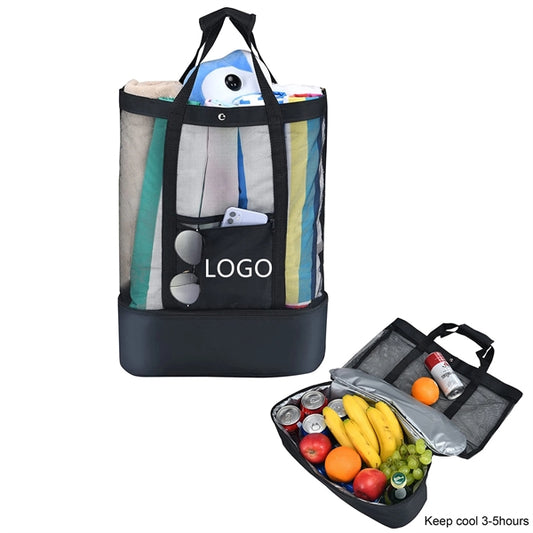 Mesh Beach Bag Tote with Insulated Cooler