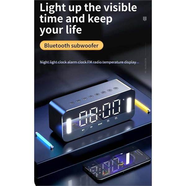 LED Mirror Digital Alarm Clock Time Display Table Wireless S