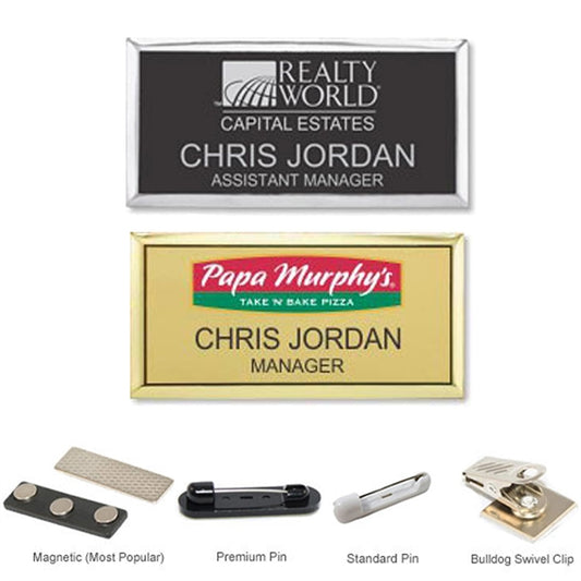 3.375"W x 2.125""H Executive metallic personalized Name Badg