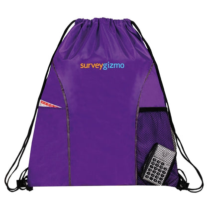 210D Polyester Drawstring Gym & Sport Backpack w/ Pockets
