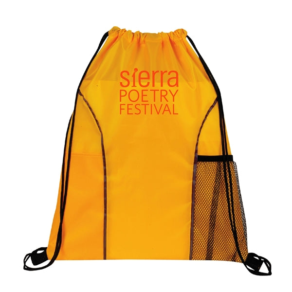 210D Polyester Drawstring Gym & Sport Backpack w/ Pockets