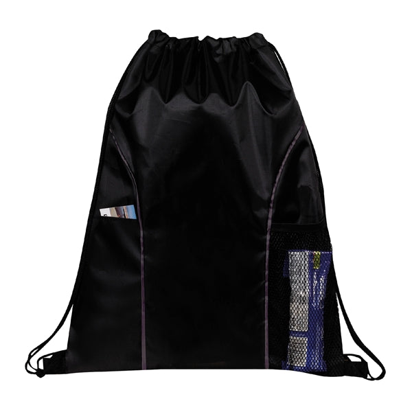 210D Polyester Drawstring Gym & Sport Backpack w/ Pockets