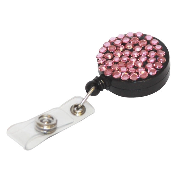 Bling Rhinestone Round Badge Reels w/ Bulldog Clip backing